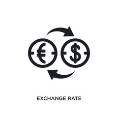 black exchange rate isolated vector icon. simple element illustration from e-commerce and payment concept vector icons. exchange rate editable black logo symbol design on white background. can be