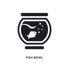 black fish bowl isolated vector icon. simple element illustration from furniture & household concept vector icons. fish bowl editable black logo symbol design on white background. can be use for web