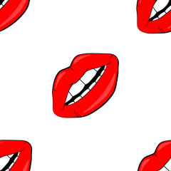 Cosmetics and makeup lips seamless pattern. beautiful lips of woman with red lipstick and gloss. Sexy vector lip backgrounds. cartoon style