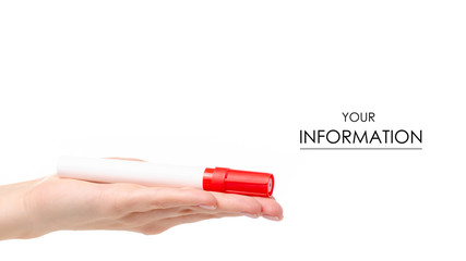 Red marker in hand pattern on a white background. Isolation