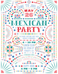 Mexican party announce poster template with Mexican national decorative elements. - 258923631