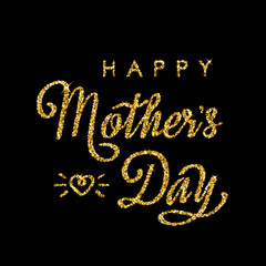 Handmade elegant golden inscription with glitter Happy mother's day on black background. Vector illustration