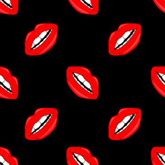 Cosmetics and makeup lips seamless pattern. beautiful lips of woman with red lipstick and gloss. Sexy vector lip backgrounds. cartoon style