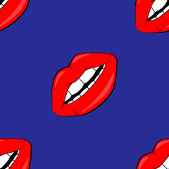 Cosmetics and makeup lips seamless pattern. beautiful lips of woman with red lipstick and gloss. Sexy vector lip backgrounds. cartoon style