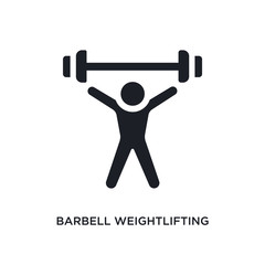 black barbell weightlifting isolated vector icon. simple element illustration from gym and fitness concept vector icons. barbell weightlifting editable logo symbol design on white background. can be