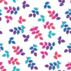 Blossom, leaves flat vector seamless pattern