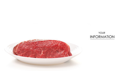 Beef meat on a plate pattern on a white background. Isolation