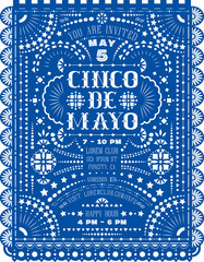 Cinco De Mayo celebration announce poster design with paper cut. Papel picado banner with Mexican lacy motives. - 258924805