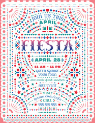 Fiesta celebration announce poster design with paper cut elements.