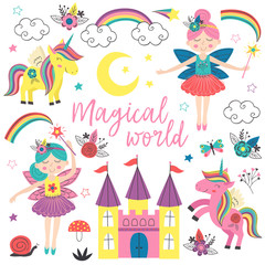 set of isolated magical characters and elements - vector illustration, eps