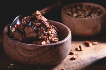 Dark Setting of Chocolate Ice Cream Sundae