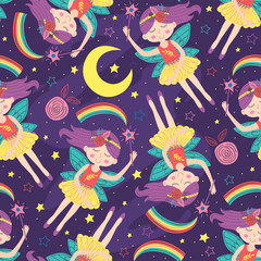 seamless pattern with magic night fairy - vector illustration, eps