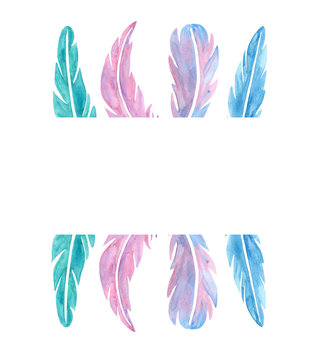 Watercolor feathers frame.