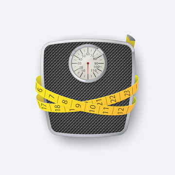 Weight scale.Bathroom floor weight scale and measuring tape