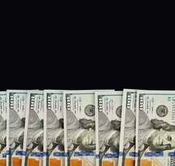 US dollar money cash border on black chalkboard background with copy space