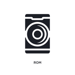 black rom isolated vector icon. simple element illustration from mobile app concept vector icons. rom editable logo symbol design on white background. can be use for web and mobile