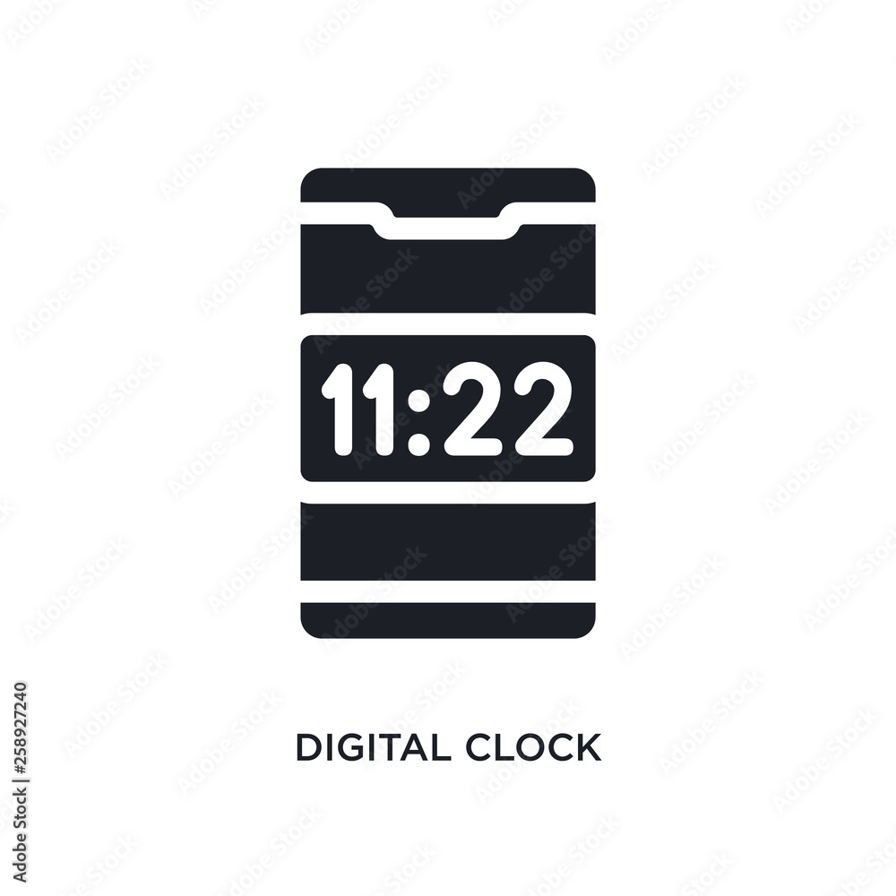 Poster black digital clock isolated vector icon. simple element illustration from mobile app concept vector
