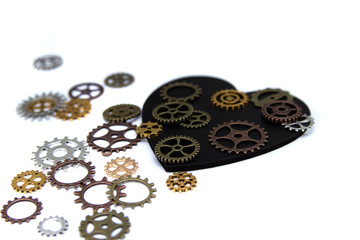 Mechanical heart, steampunk and concept of a mechanical organism and artificial organs.