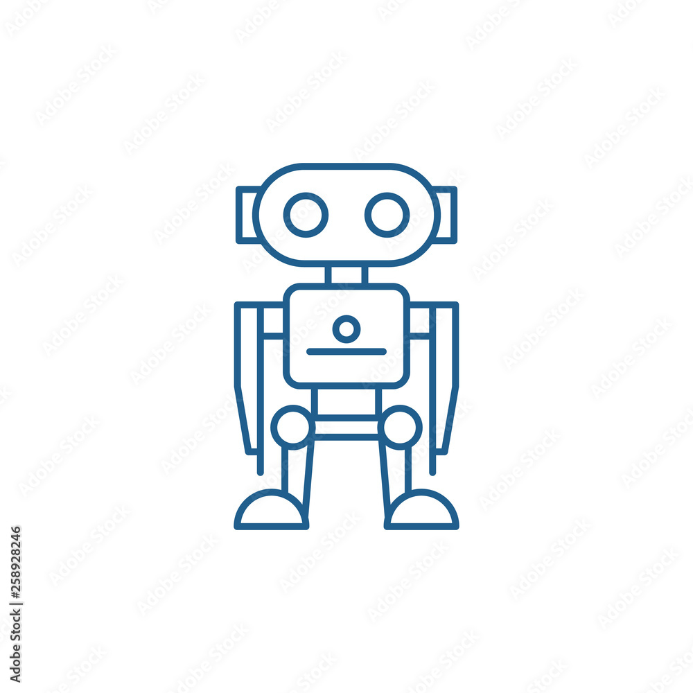 Poster robot line concept icon. robot flat vector website sign, outline symbol, illustration.