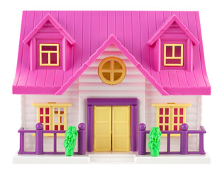 Toy house for dolls isolated on white background.