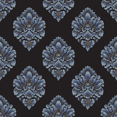 Vector damask seamless pattern background. Classical luxury old fashioned damask ornament, royal victorian seamless texture for wallpapers, textile, wrapping. Exquisite floral baroque template.