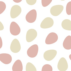 Dreamy chickens Easter egg hunt seamless pattern in pastel pink and beige