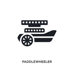 black paddlewheeler isolated vector icon. simple element illustration from transportation concept vector icons. paddlewheeler editable logo symbol design on white background. can be use for web and