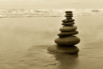 tower of stones in the beach