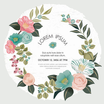  Vector illustration of a beatiful floral wreath in spring for Wedding, anniversary, birthday and party. Design for banner, poster, card, invitation and scrapbook 	