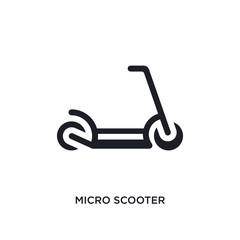 black micro scooter isolated vector icon. simple element illustration from transport-aytan concept vector icons. micro scooter editable logo symbol design on white background. can be use for web and