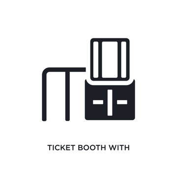 black ticket booth with cross isolated vector icon. simple element illustration from transport-aytan concept vector icons. ticket booth with cross editable logo symbol design on white background.