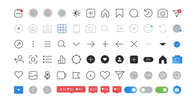 Social media icons user set. Application interface icons, stories user button, symbol, sign logo