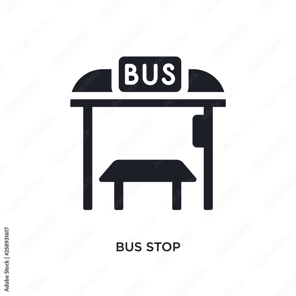 Poster black bus stop isolated vector icon. simple element illustration from travel concept vector icons. b