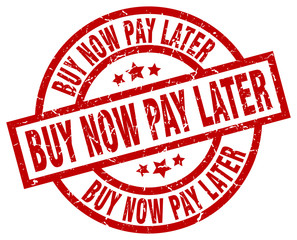 buy now pay later round red grunge stamp