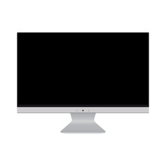  Pc or desktop computer with blank screen.  Desktop  pc computer, front view. Desctop pc computer front view icon.