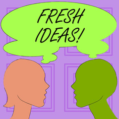 Conceptual hand writing showing Fresh Ideas. Concept meaning thought or suggestion as to a possible course of action Silhouette Sideview Profile of Man and Woman Thought Bubble