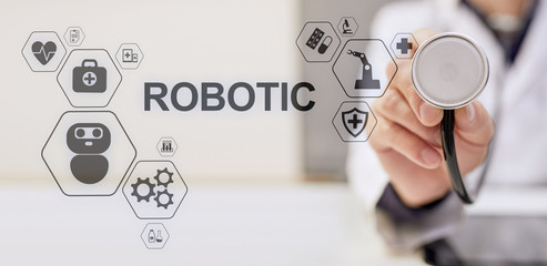 Medical robot rpa automation modern technology in medicine concept.