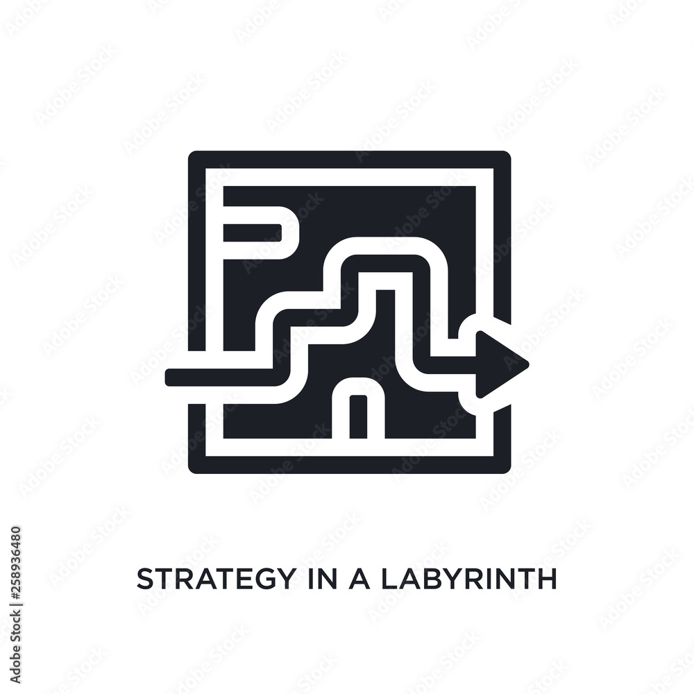 Aufkleber black strategy in a labyrinth isolated vector icon. simple element illustration from startup stategy