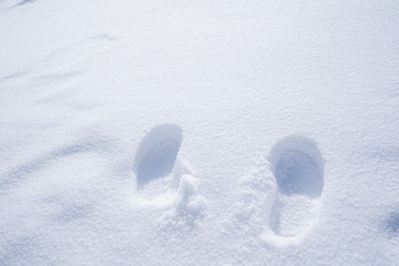 The picture of footprints or foot step on the snow.