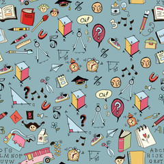 Seamless pattern with different school things.