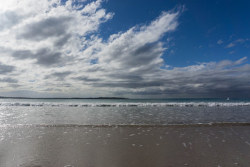 waves in the ocean and blue sky