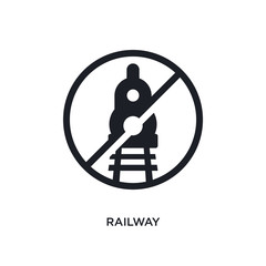 black railway isolated vector icon. simple element illustration from traffic signs concept vector icons. railway editable logo symbol design on white background. can be use for web and mobile