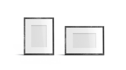 Blank white table photo frame vertical and horizontal mockup, isolated, 3d rendering. Empty past...