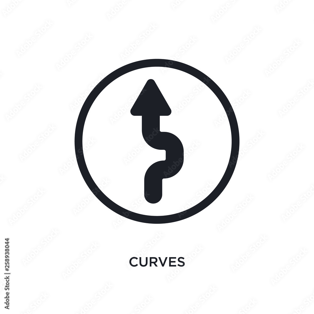 Poster black curves isolated vector icon. simple element illustration from traffic signs concept vector ico