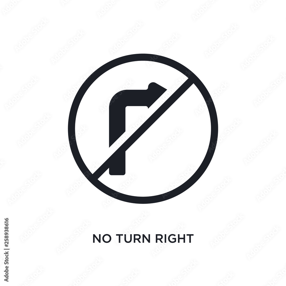 Poster black no turn right isolated vector icon. simple element illustration from traffic signs concept vec