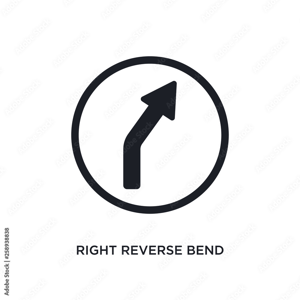 Poster black right reverse bend isolated vector icon. simple element illustration from traffic signs concep