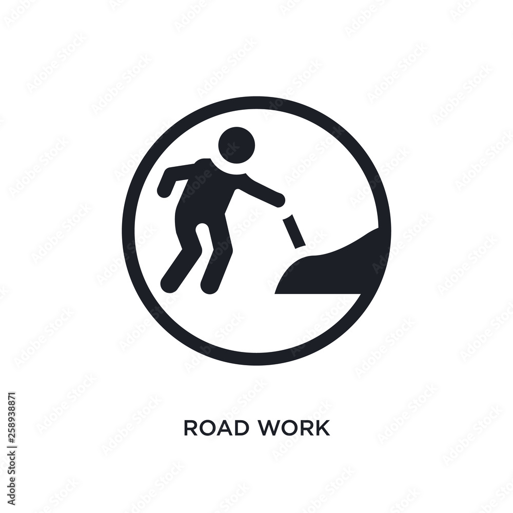 Poster black road work isolated vector icon. simple element illustration from traffic signs concept vector 