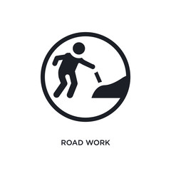 black road work isolated vector icon. simple element illustration from traffic signs concept vector icons. road work editable logo symbol design on white background. can be use for web and mobile