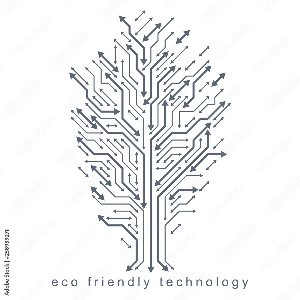 Aufkleber art vector illustration of digital tree made using lines mesh and arrows as branches. eco friendly t
