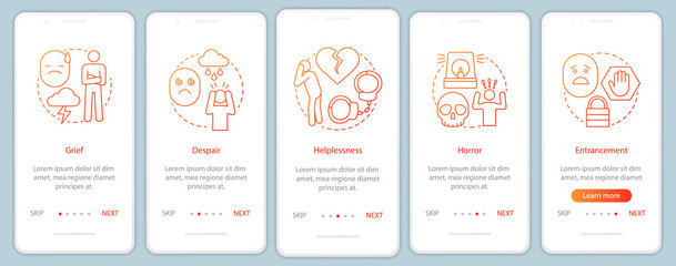 Hard feelings onboarding mobile app page screen with linear concepts